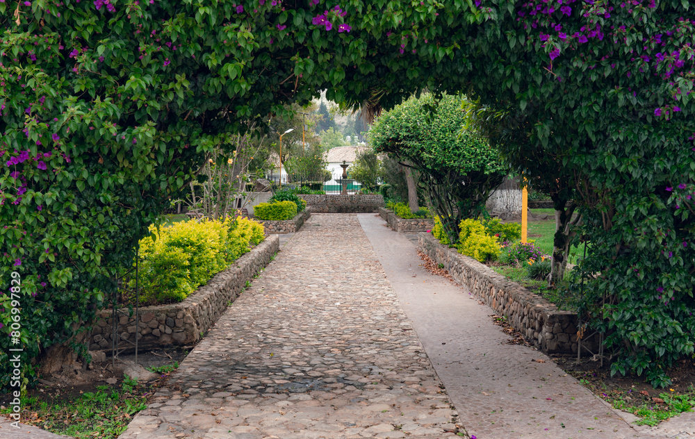 arch made of plants framing the central park of Iza - Boyaca