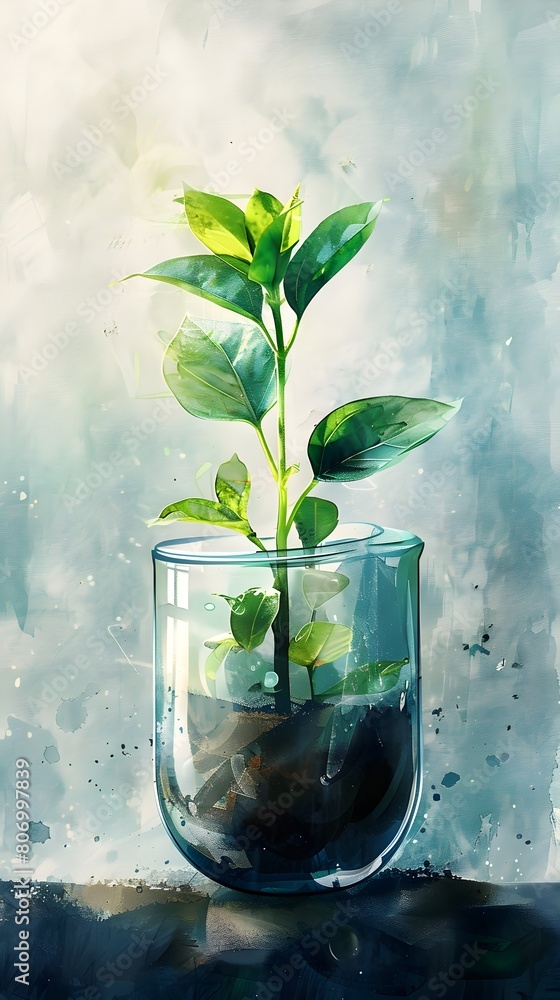 A Vibrant Green Plant Thriving in a Minimalist Glass Vessel,Reflecting the Purity and Promise of Nature's Clarity A Vibrant Green Plant Thriving in a Minimalist Glass Vessel,Reflecting the Purity and Promise of Nature's Clarity