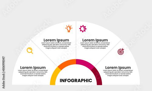 Circular Infographic chart template with  option, step or sections. Modern infographic element vector design