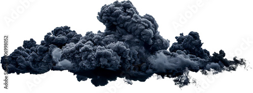 Dark cloud of dense smoke with blue hues cut out on transparent background photo