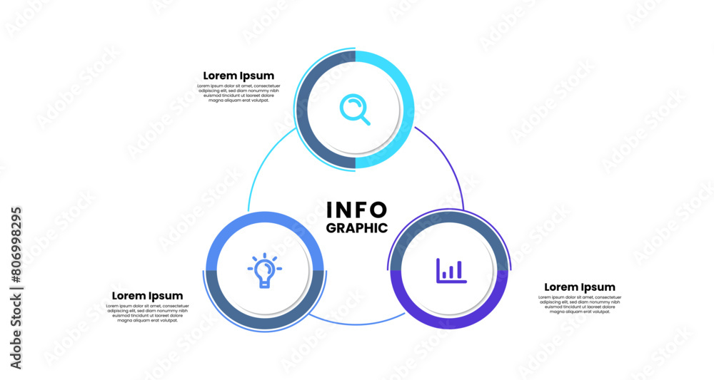Modern vector infographic template with 3 options or steps. Circle infographic element design for business, presentation, flowchart, diagram, banner Modern vector infographic template with 3 options or steps. Circle infographic element design for business, presentation, flowchart, diagram, banner