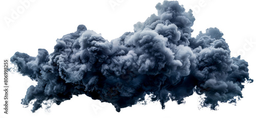 Dark cloud of dense smoke with blue hues cut out on transparent background photo