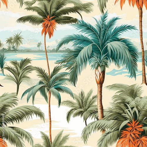 Turquoise and Orange Palm Tree Background