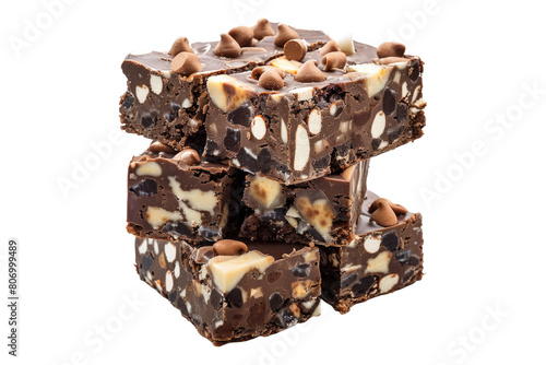 Stack of rocky road brownies isolated on transparent background