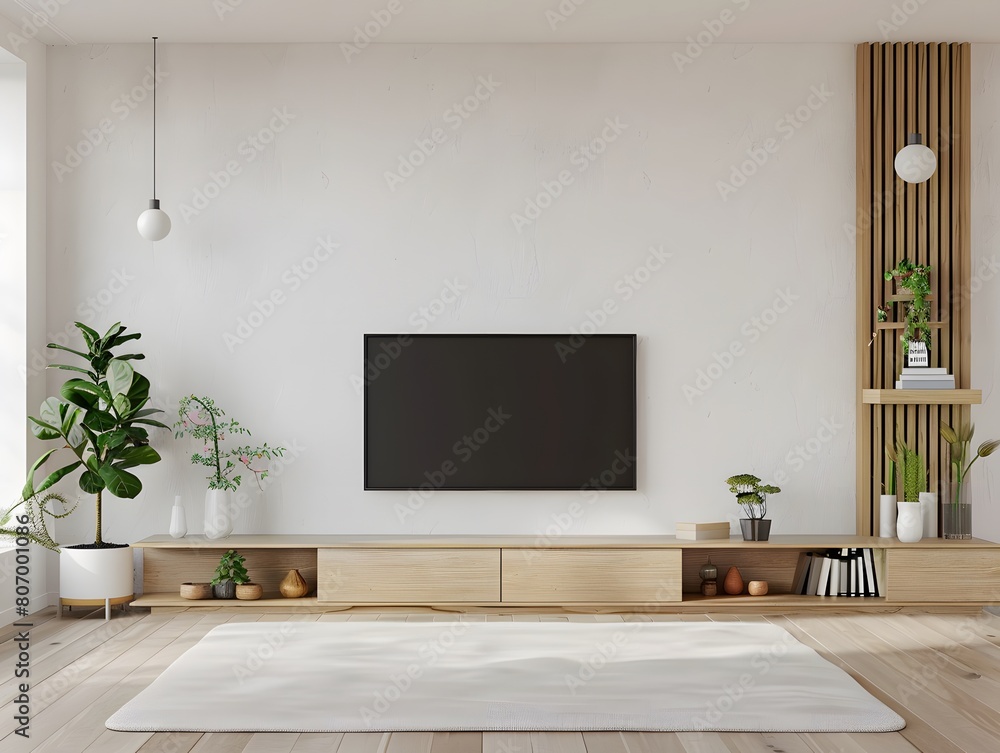 Empty living room mockup a TV wall mounted with leather sofa in living room with cream color wall
Empty living room mockup a TV wall mounted with leather sofa in living room with cream color wall