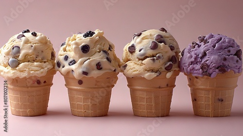 A row of ice cream cones topped with chocolate chip cookies and Oreo cookies