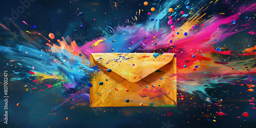 envelop exploding with colorful paints photo