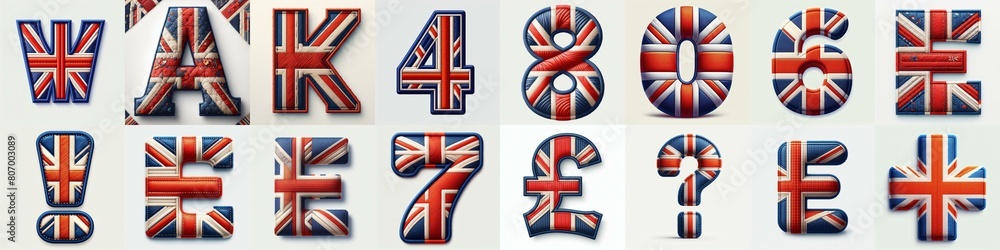 Fototapeta premium UK flag lettering. AI generated illustration