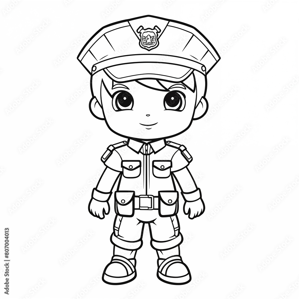 cute police kid's coloring page outline on white background cute police kid's coloring page outline on white background