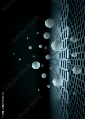 Demonstration of air filtration, Filters detect dust and germs, 3D rendering. photo