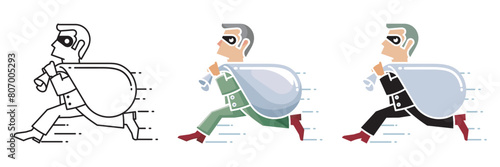 Thief Running with a Money Bag Vector Logo Art