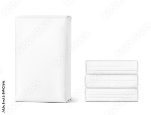 Vertical big heavy bag mockups for chemical products. High realistic. Vector illustration isolated on white background. Ready for use in presentation, promo, advertising and more. EPS10.