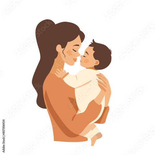 A woman is holding a baby in her arms, hand made not AI