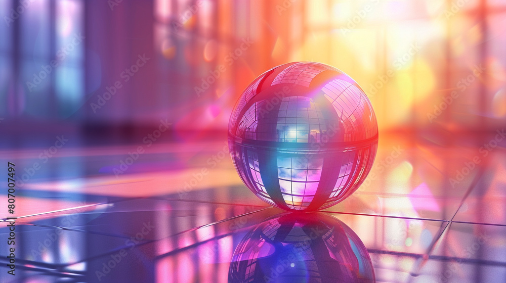 beautiful wallpaper featuring a colorful glass sphere on reflective floor, abstract background, business background beautiful wallpaper featuring a colorful glass sphere on reflective floor, abstract background, business background