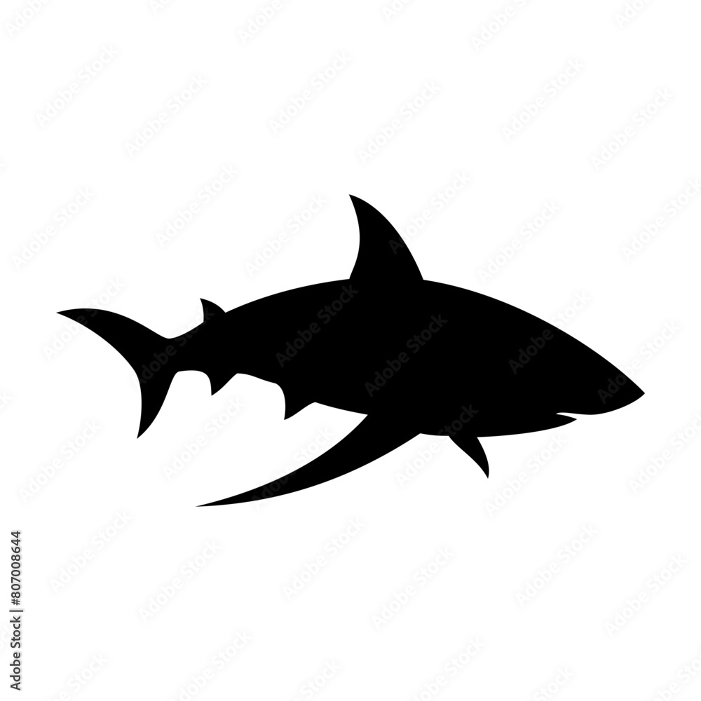 Obraz premium Shark silhouette flat illustration on isolated background