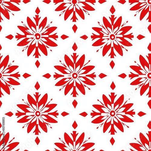 Seamless Red and White Snowflake Pattern