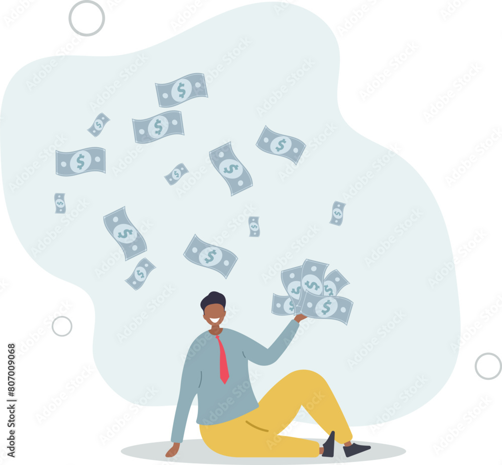 businessman millionaire holding easy money banknotes as financial success.flat vector illustration. businessman millionaire holding easy money banknotes as financial success.flat vector illustration.