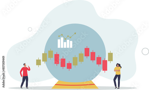 business people look at magic sphere future market chart.flat vector illustration.