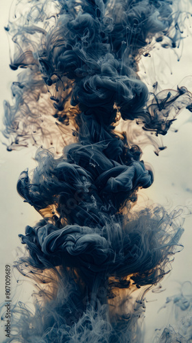 Dynamic swirls of ink dispersing in water, forming abstract clouds