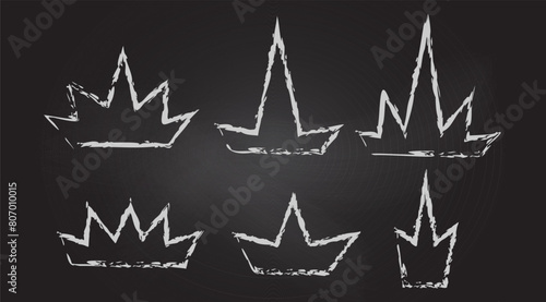 Doodle king or princess crown chalk vector. Hand drawn sketchy tiara on blackboard background. Scribble grunge handdrawn and childlike trendy  icon. Rough luxury imperial simple shape brush stroke