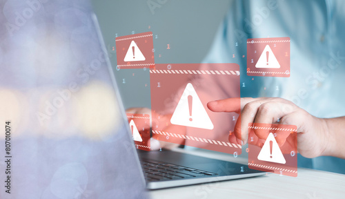 Hacking system alerts after cyberattack on computer network Cyber security concept of internet viruses and cyber crimes Hackers steal data, cybercriminals Web copyright infringement