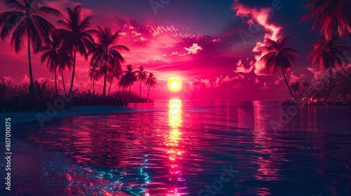  80s-inspired neon sunset landscape