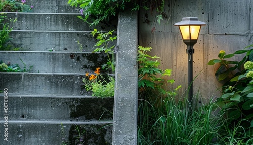 Garden lamp beside concrete stairs