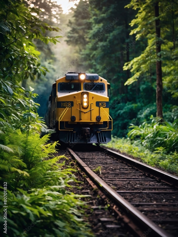 Experience the rhythmic passage of a train next to a lush forest, blending human and natural movement. Experience the rhythmic passage of a train next to a lush forest, blending human and natural movement.