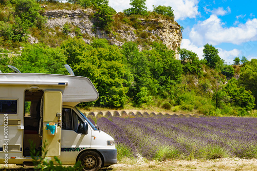 Caravan camping at lavender field, France photo