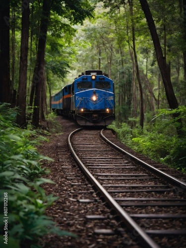 Experience the rhythmic passage of a train next to a lush forest, blending human and natural movement
