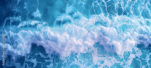 Ocean waves texture with blue ripples and white foam. Summer tropical travel panorama photo