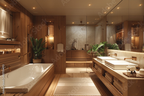 A luxurious bathroom with a separate  private dressing area.