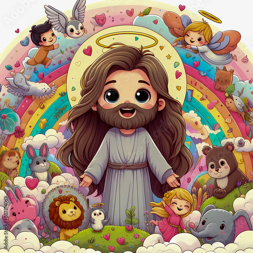 Digital art Cartoon kids illustration of jesus