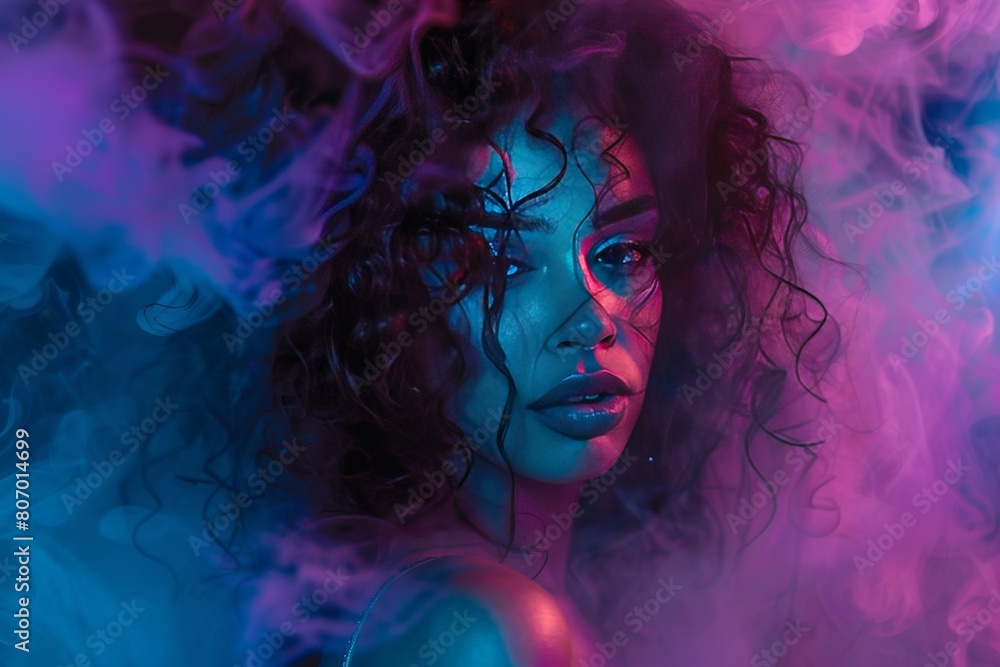 portrait of a young girl in the smoke