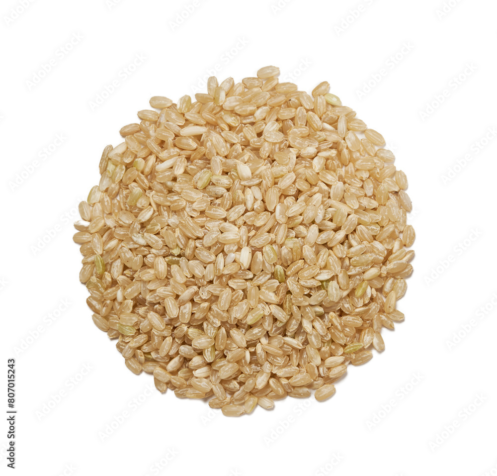 top view flat lay dry brown short grain rice isolated on white background top view flat lay dry brown short grain rice isolated on white background