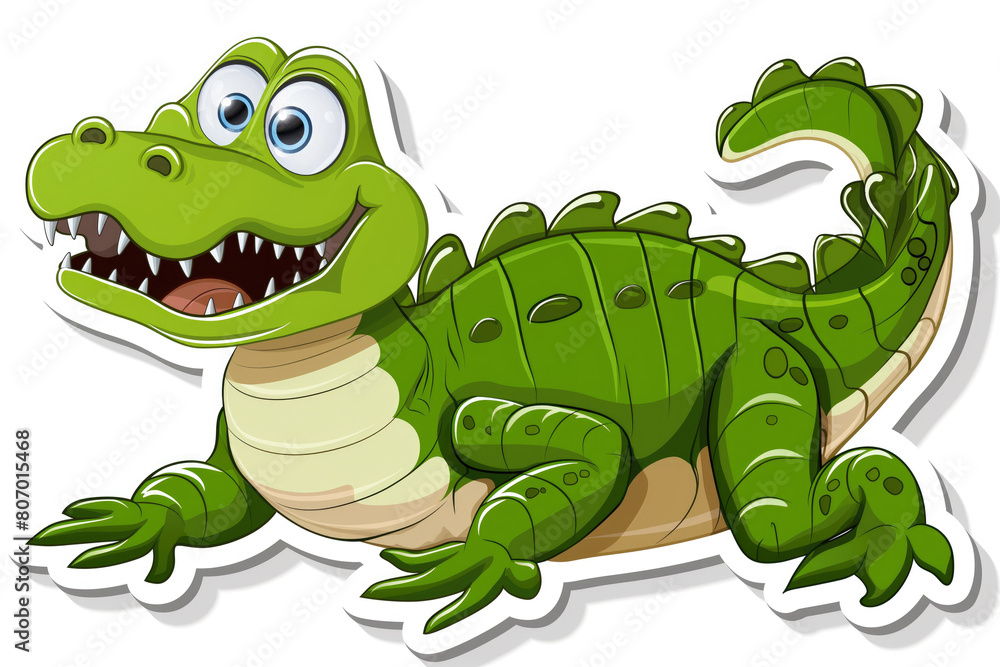 Naklejka premium Cartoon crocodile sticker on white background