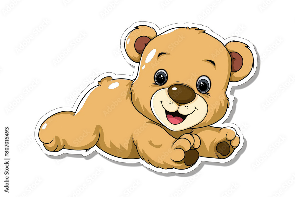 Obraz premium Cute cartoon bear sticker on white background