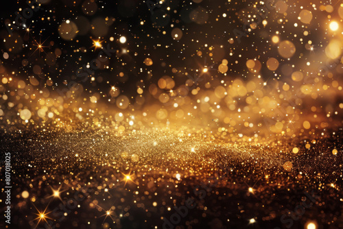 Mesmerizing golden glitter background that sparkles with bokeh lights, perfect for festive occasions, celebrations, or adding a magical touch to your creative projects and designs
