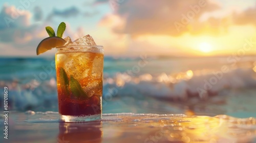 Cocktail on beach background.