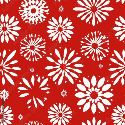 Seamless Red and White Snowflake Arrangement