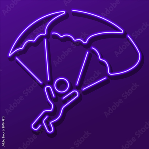 Parachutist neon sign, modern glowing banner design, colorful modern design trend on black background. Vector illustration.