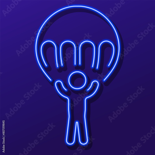 Parachutist neon sign, modern glowing banner design, colorful modern design trend on black background. Vector illustration.