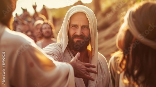 Jesus speaking to a group of people