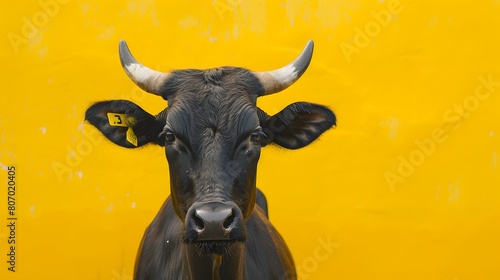 Cow Portrait in Pop Art Style on Yellow Background