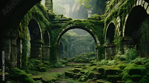 Moss-Covered Ruins: Write about ancient structures reclaimed by nature. photo