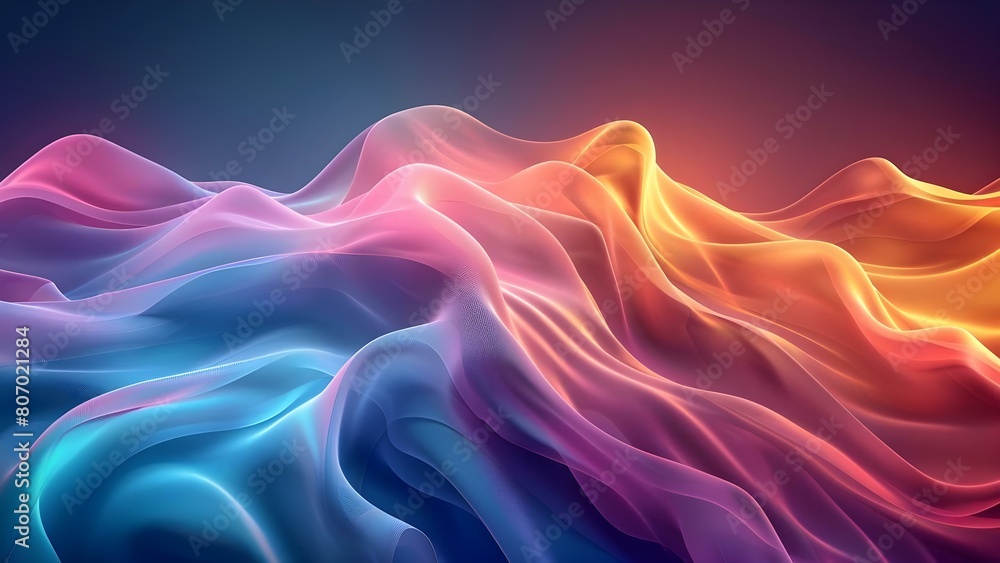 Colorful gradient waves in 3D style with volumetric lighting for design projects. Concept 3D Design, Gradient Waves, Volumetric Lighting, Colorful, Visual Effects