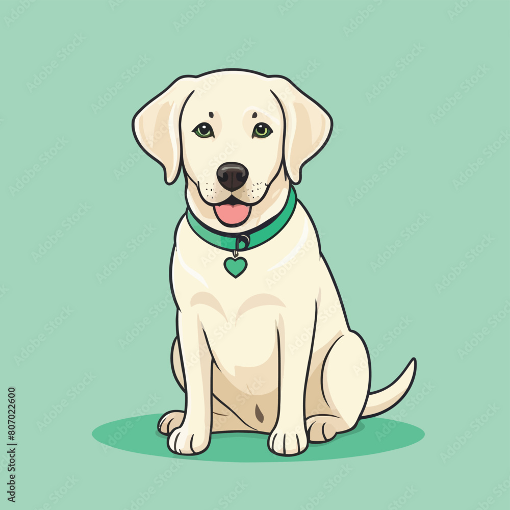 Fototapeta premium Vector illustration of a cute cartoon white labrador retriever sitting