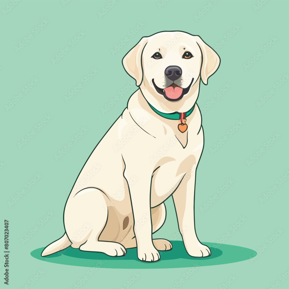 Fototapeta premium Vector illustration of a cute cartoon white labrador retriever sitting