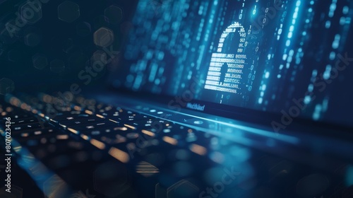 Digital encryption secures network privacy and device safety, bolstered by robust internet security measures and effective firewall protections. photo