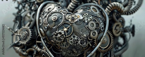 An artistic interpretation of a human heart made entirely of clock gears and springs  symbolizing time and life